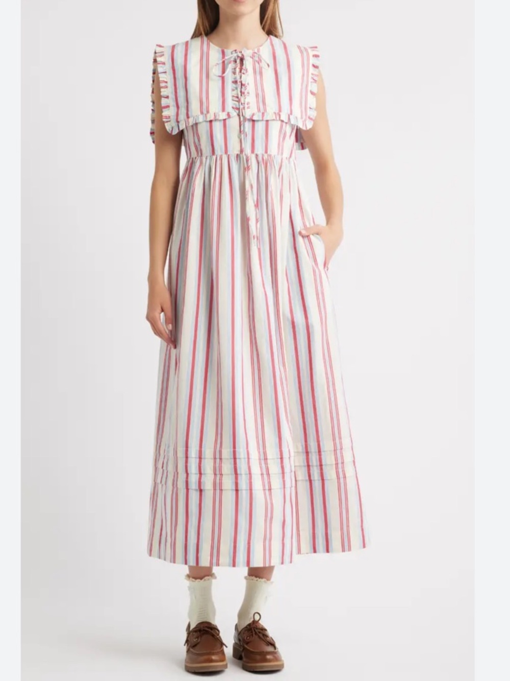 Damson Madder Josephine Stripe Organic Cotton Midi Dress Uk Size 10 US size 6